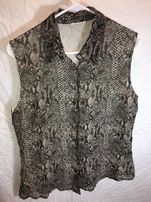 CAMISA SIN MANGAS MUJER MARRÓN TOSTADO SERPIENTE TRANSPARENTE 100% SEDA BOTÓN DELANTERO TALLA M 38" Foto 1 de 3