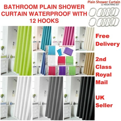 WEDDECOR Bathroom Shower Curtains Plain Waterproof Vinyl Plastic Mould Proof + Free Hooks