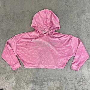 Juicy Couture Sleepwear Hoodie Top Womens M Pink Velour Rhinestone Spellout Crop - Picture 1 of 5