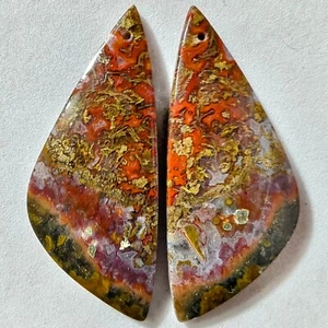 68 Cts Natural Seam Agate Drilled Match Pair Cabochon Gemstone 47.4 X 19.6 MM - Picture 1 of 3