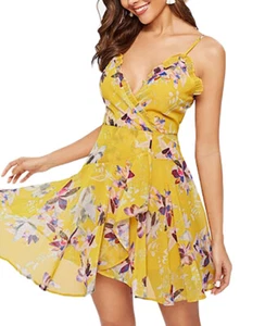 Abito casual donna fantasia fiori con bretelle vestito floreale cerimonia elegan - Picture 1 of 3