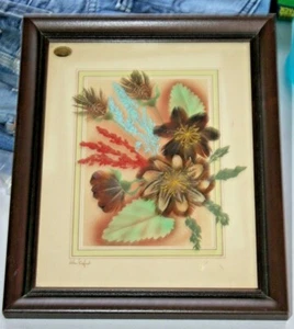 Framed Vintage Prairie Pictures- Feather Flower Craft Ellen Kiefert SIGNED - Picture 1 of 8