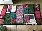 vintage style latch wool rug, Bright multi coloured squares ,edged black 46”x27”