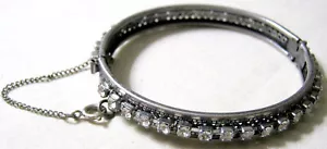 Old Signed MIRIAM HASKELL Silver Plated Princess Cut CRYSTAL? 7" BRACELET - Picture 1 of 7