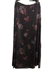 VTG LIMITED 100% Silk Black Floral Artsy Maxi A-Line Skirt Size 8 - Picture 1 of 7