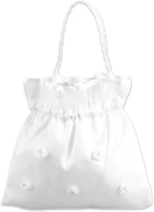 Braut-Brautjungfer-Handtasche aus weißem Satin, mit Blumenmotiv, Handtasche mit - Bild 1 von 7