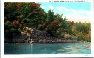 Postal del estado de Nueva York de 1930 Putt's Rock Lake Champlain Whitehall Nueva York sin publicar - Imagen 1 de 2