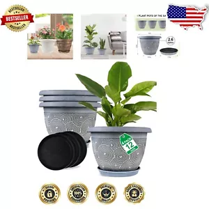 Elegant 12 Inch Flower Pots for Indoor and Outdoor - 4 Pack Lightweight Planters - Picture 1 of 9