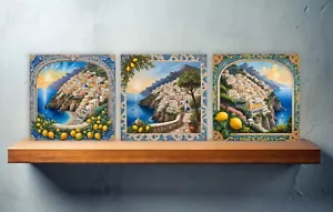 Azulejos de pared con salpicadero de cerámica italiana - Azulejos de pared Amalfi, juego de 3 azulejos decorativos - Imagen 1 de 5
