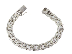 VINTAGE HEAVY STERLING SILVER 10mm MARINER LINK BRACELET ~ 7.25 in / 41g - Picture 1 of 19