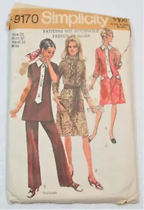 Abito, tunica, pantaloni fantasia cucito Simplicity 9170 tg. 20 vintage non tagliati - Foto 1 di 5