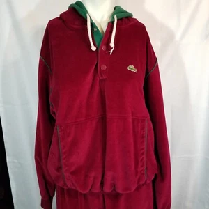 Izod Lacoste Velour Track Suit L 70s Maroon Green Stripe Activewear Vintage - Picture 1 of 12