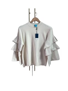 Neu mit Etikett Two Bees Kaschmirpullover Damen klein cremefarben Pullover Stufen Rüschenärmel - Bild 1 von 5