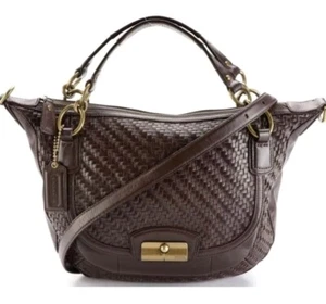 COACH Kristin Brown Woven Leather Crossbody Satchel Shoulder Bag Purse #19312 - Picture 1 of 19