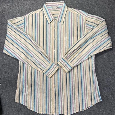 Camisa Tulliano Para Hombre Extra Grande Azul Amarillo Rayas Mangas Largas Tela Ondulada Foto 1 de 4