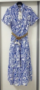ZARA BLAU WEISS CUTWORK BESTICKT KRAGEN MIDI GÜRTEL SHIRTKLEID GRÖSSE S NEU MIT ETIKETT - Bild 1 von 15