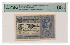 GERMANY banknote 5 Mark 1917 PMG MS 65 EPQ Gem Uncirculated - Picture 1 of 7