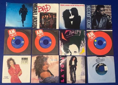 LOT-(12) VTG Jacksons (Michael/Janet/Rebbie) 45 RECORD 7" VINYL w/PS PIC SLEEVE - Image 1 of 3