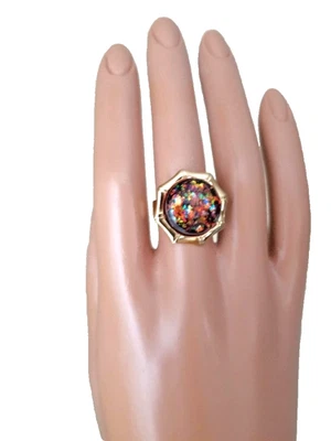 Opal Ring Fiesta Fire Resin Opal & Bamboo Halo in 18-Karat GP Stainless-Steel - Image 1 of 4