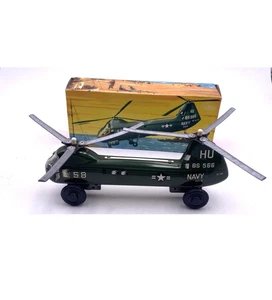 Vintage Blomer & Schuler 566 Tinplate US Navy HU-2 Helicopter Tin Toy - Picture 1 of 9