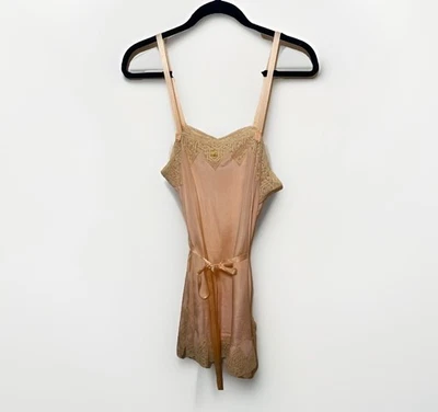 Vintage 1920s Silk Triangular Lace Step In Teddy Shorts S - Image 1 of 4