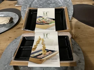 East & West MING TSAI Lot de 2 serveurs satay BAMBOU & CÉRAMIQUE NOIRE par Trubamboo - Photo 1/6