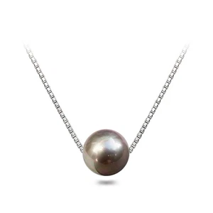 10,5 mm Pablo schwebende Muschel Perle Anhänger Halskette 16" Sterlingsilber Box Kette - Bild 1 von 6