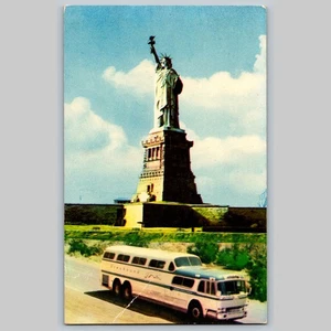 Postcard Statue of Liberty New York City Greyhound Bus - Picture 1 of 3