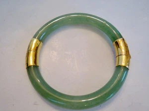Yellow Gold Plated over Sterling Silver 10mm Wide JADE BANGLE BRACELET 2.5" Diam - Picture 1 of 7