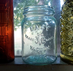 EASY VACUUM JAR JVC CO PAT.1893 PINT FRUIT JAR WITH GROUND MOUTH - Picture 1 of 7