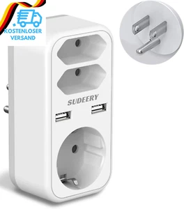 Reiseadapter USA Deutschland Stecker Mit 2 USB, 5-In-1 EU to USA Adapter, 3 Fach - Bild 1 von 12
