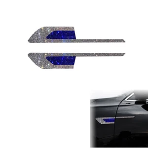 Universal Pair Bling Bling Silver Blue Rhinestones Car L&R Fender Emblem Sticker - Picture 1 of 4