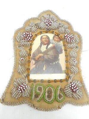 RARE Antique 1906 Native American Iroquois Beadwork Beaded Whimsy Picture Frame • 386.23$