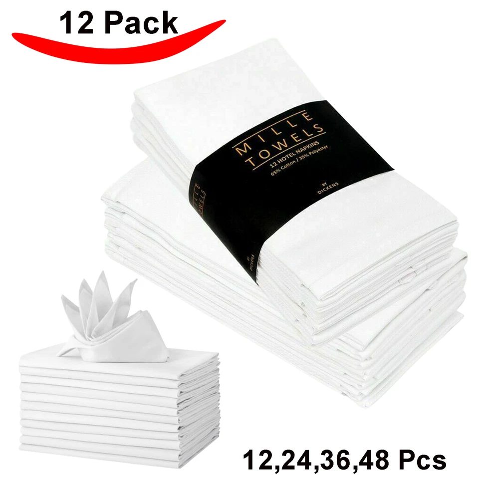 12x New White Cotton Large Napkins Tableware Dinner Hotel Wedding Birthday Party - Image 1 of 4