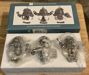 International Set Of 3 Santa Water Globe Pewter Ornaments NIB - Picture 1 of 2