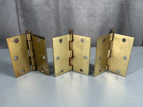 Vintage Heavy STANLEY Door Hinges Brass Offset Ball Pin 3.5”x3.5” Set of 3 Cover