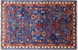 Blue 3' 1" X 4' 8" Handmade Heriz Serapi Wool Rug - Q22959 - Picture 1 of 7