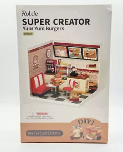 ROBOTIME DIY Miniature Dollhouse Kits Yum Burgers With LED Building Craft DW010 - Picture 1 of 5