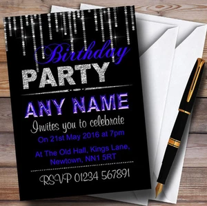Silver And Blue Glitz Birthday Party Personalised Invitations - Picture 1 of 1