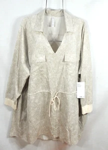Athleta Zuma Women's Shirt Dress Plus 2X Beige Tie Waist V-Neck Dress NWT - Picture 1 of 8