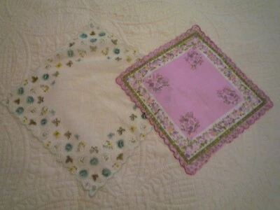 2 Vintage Unused Women's Handkerchiefs Hankies Hankys Floral Theme Pink & Sheer - Image 1 of 4