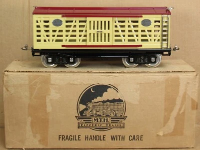 MTH Tinplate No. 213 Cattle Car (Cream/Maroon Roof) Standard Gauge NOS - Image 1 of 4