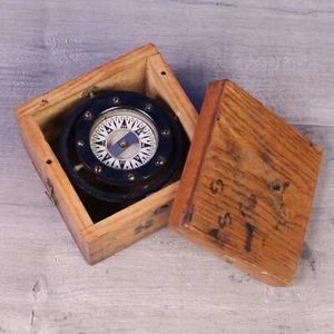 Antica bussola marittima Dirigo Compass & Instrument Co. Seattle, WA con scatola in legno - Foto 1 di 8