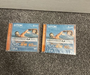 2x TDK 8cm ScratchProof 2.8GB DVD-RW 60min /120LP Double sided for Camcorders - Picture 1 of 3