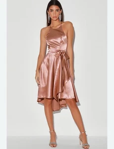 ¡NUEVO CON ETIQUETAS! Vestido Skater Lulus Light Up My Love Rosa Óxido Satinado Alto-Bajo Talla Mediana - Imagen 1 de 8