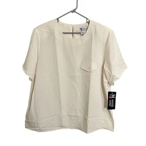 Maggie Sweet Top Blouse Womens Size 2x Cream Beige Short Sleeve Pocket - Picture 1 of 6