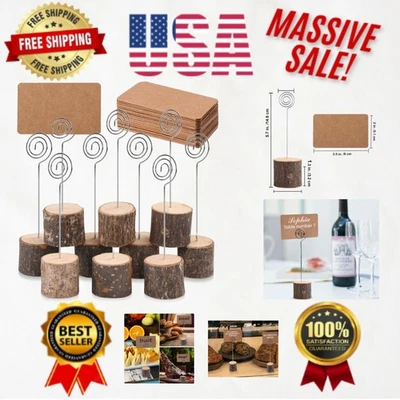 10 Rustic Wood Place Card Holders with 20 Kraft Cards for Weddings & Parties - Image 1 of 4