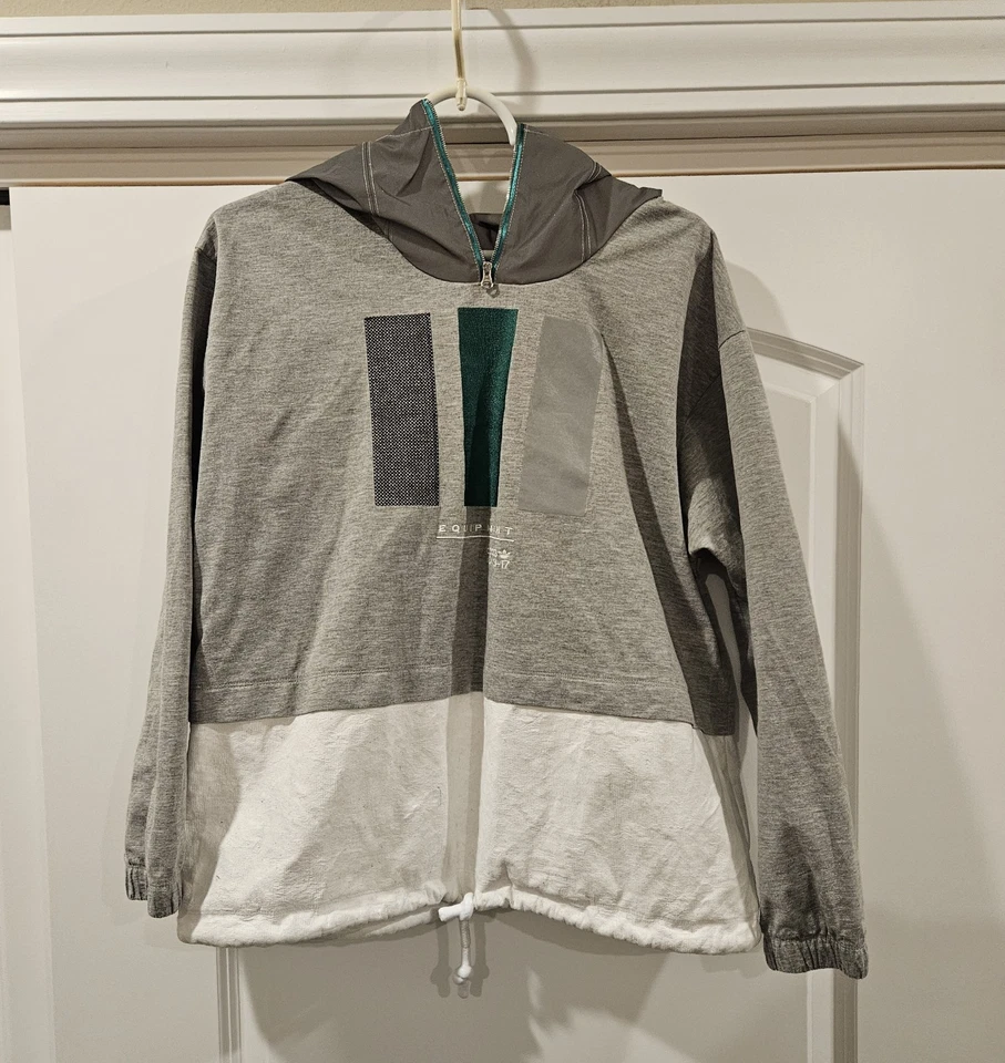 Adidas EQT Pullover Reflectante Cortavientos Sudadera con Capucha Chaqueta Mediana Gris y Verde. Foto 1 de 4