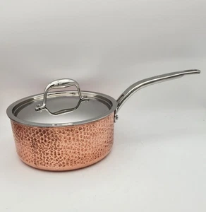 LAGOSTINA Martellata Hammered Copper + Stainless Steel 3 Qt. Sauce Pan w/Lid - Picture 1 of 8