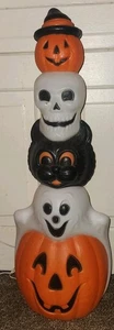 Raro Vintage 1995 Impero Soffiaggio Stampo Halloween Totem Pila Zucca Gatto Teschio Fantasma  - Foto 1 di 8